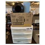 Plastic shelving unit, tape, more