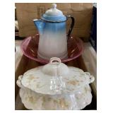 Punch bowl, water pitcher, and casserole dish