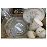 Porcelain canisters, glass trays and plate