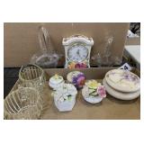 Small clock, porcelain decor and more