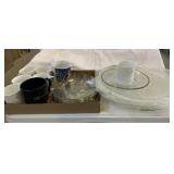 Christmas plates, oriental cups and misc mugs