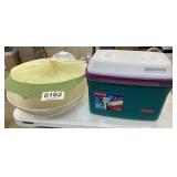 Small cooler, silicone pan covers, cake keeper