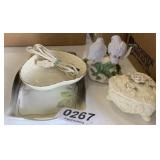 Small platter, bird figurine, heart bowl, more