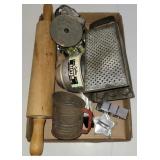 Cookie cutters, wooden rolling pin and more