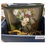 Tote, picture frame and artificial flowers
