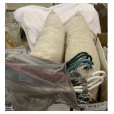 (2) throw pillows and coat hangers