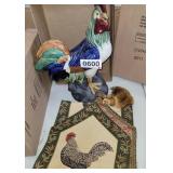 Large ceramic chicken and chicken table runner