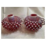 Pink hobnail candle holders