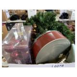 Wreath, Christmas ornaments, nativity scene, more