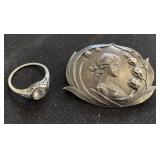 Sterling pin, ring (?)
