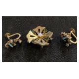 (3) Civil War era Ear rings & pin with Opals