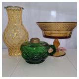 Oil Lamp base, Fostoria Chimney, Amber Compote