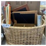 Basket, knitting needles, picture frames and more