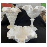 Milk glass & glass dish, Pyrex pans