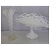 Opalescent white vase, milk glass fruit bowl