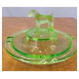 Green glass dog ashtray