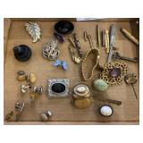 Antique pins, bracelet, more
