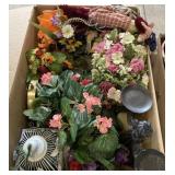 Home decor items, faux flowers, Raggedy Andy