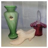 Fenton Vase, Basket and Shoe