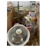 Crock pot, cups, medicine organizer, pot holders