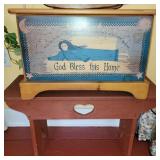 Wooden bench, box and doll chair