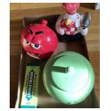 M&M jars, Doublemint tin, chicken mug
