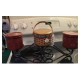 Longaberger basket, candles and stand
