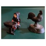 Miniature Cast iron rooster and Amish girl