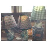 (3) glass jar lamps