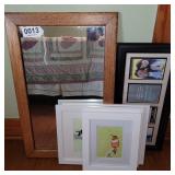 Mirror,  frame and bird pictures (local artist)