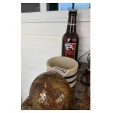 Glass Dale Ernheart bottle, crock and gazing ball