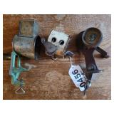 Antique clothesline, grater, sharpening stone