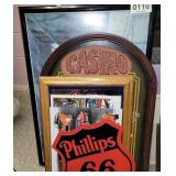 Metal signs, Coors mirror and bear puzzle picture