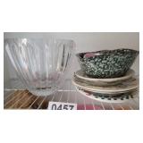 Glass bowl, sponge ware bowl & plates
