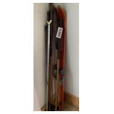 Golf clubs, and vintage skis