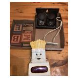 Wooden letters, jars of buttons, McDonalds alarm