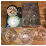Sundae dishes, ashtrays, depression glass, more