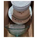 Dish set, blue depression and glass bowl