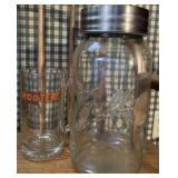 Hooters mug and large Ball mason jar