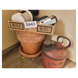 Clay pots, gas can and more