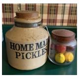 Pickle Crock with handle and glass jar