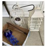 Glass windchimes, lantern, planter
