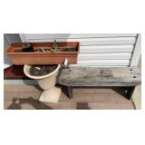 (2) planters and wooden bench
