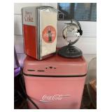 Coca-cola radio cooler, napkin holder, and globe