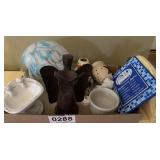 Bathroom sign, metal angel, wax warmer, and more