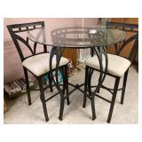 Glass top pub table and 2 chairs