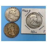 1952, 1952-D, 1963-D Franklin Silver Halves