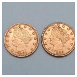 (2) 1883 No Cent Liberty Nickels Some luster