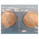 1922-P and 23-P Peace Dollars  High Grades  Nice