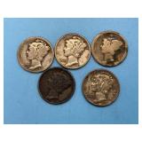 (5) Mercury Silver Dimes